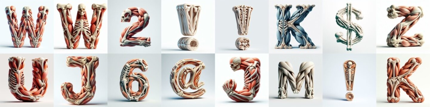 3D lettering what blend Bones and Muscles. AI generated illustration