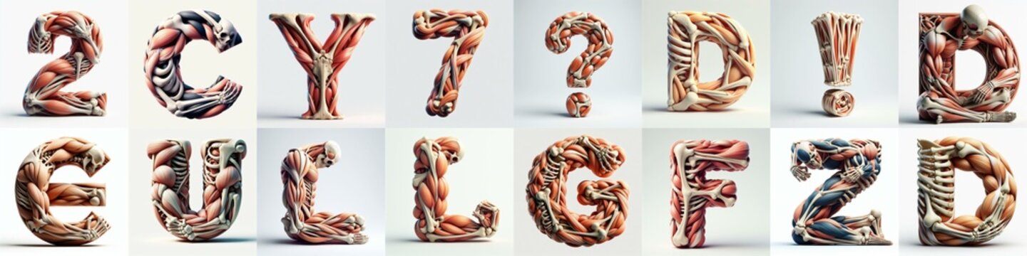 3D lettering what blend Bones and Muscles. AI generated illustration