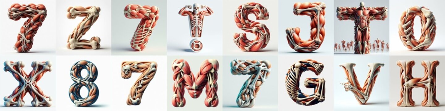 3D lettering what blend Bones and Muscles. AI generated illustration