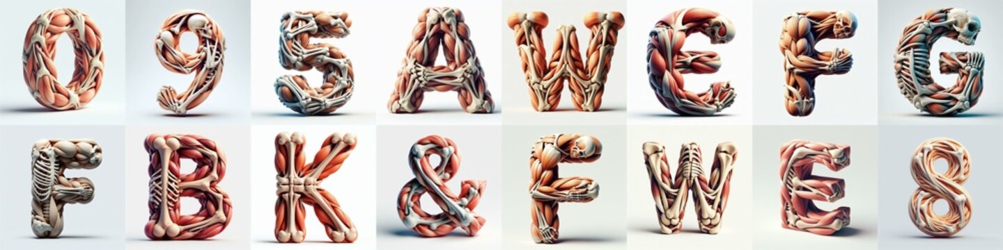 3D lettering what blend Bones and Muscles. AI generated illustration