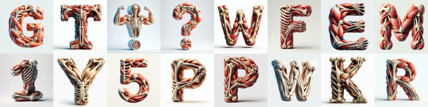 3D lettering what blend Bones and Muscles. AI generated illustration