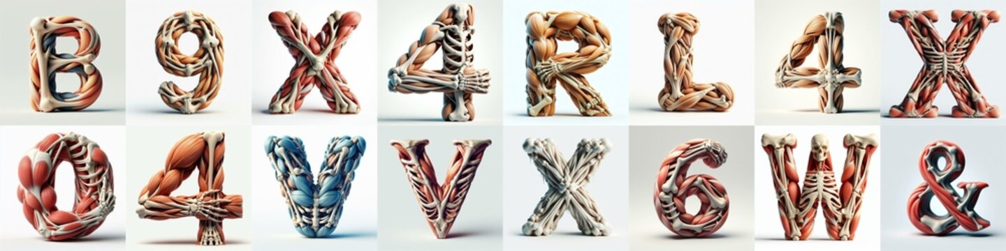 3D lettering what blend Bones and Muscles. AI generated illustration