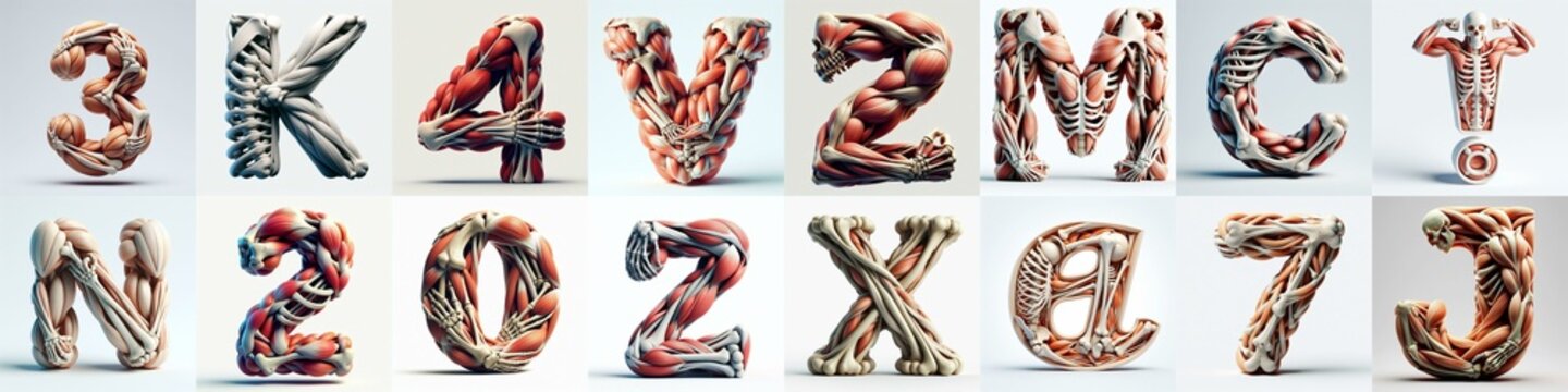 3D lettering what blend Bones and Muscles. AI generated illustration