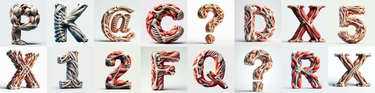 3D lettering what blend Bones and Muscles. AI generated illustration