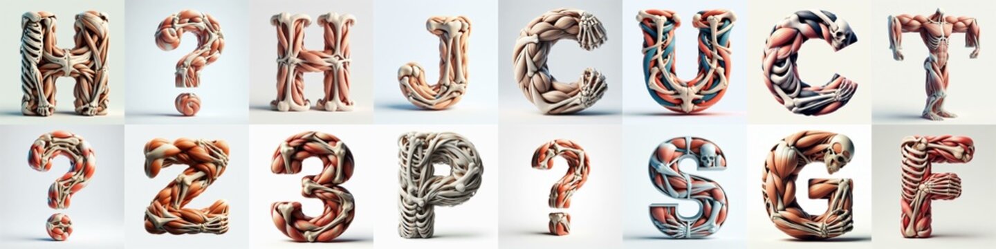 3D lettering what blend Bones and Muscles. AI generated illustration