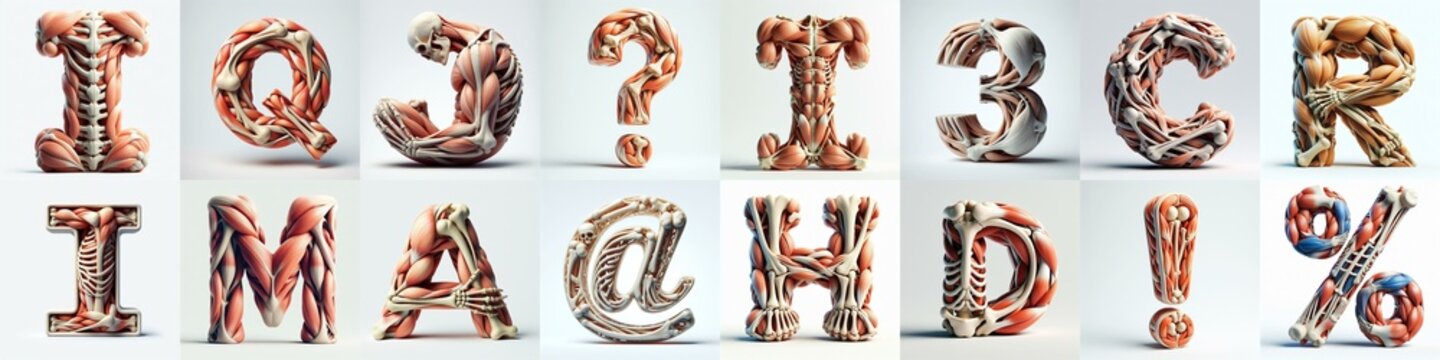 3D lettering what blend Bones and Muscles. AI generated illustration