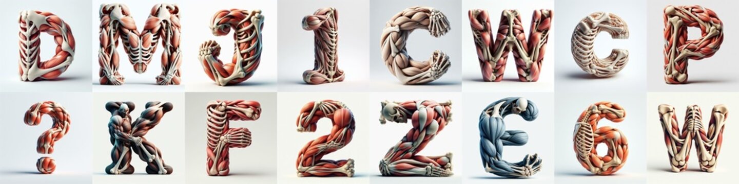 3D lettering what blend Bones and Muscles. AI generated illustration