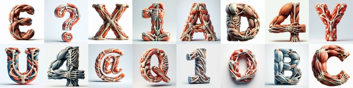 3D lettering what blend Bones and Muscles. AI generated illustration