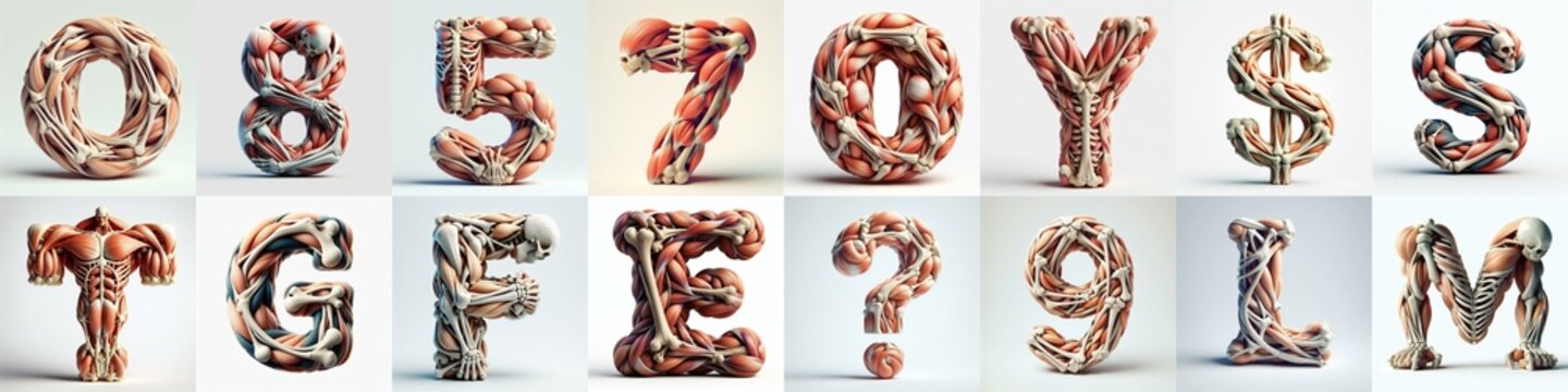 3D lettering what blend Bones and Muscles. AI generated illustration