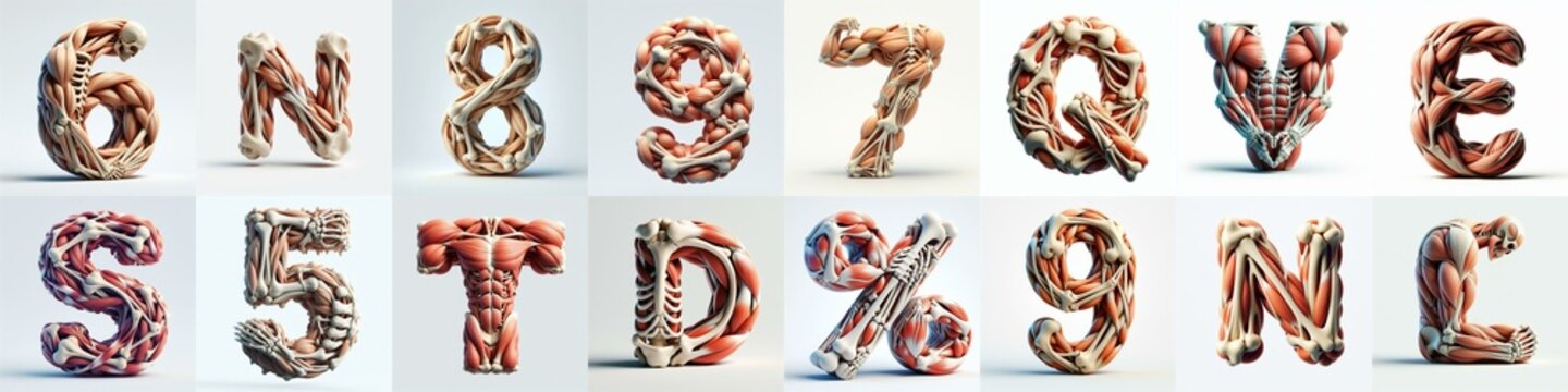 3D lettering what blend Bones and Muscles. AI generated illustration