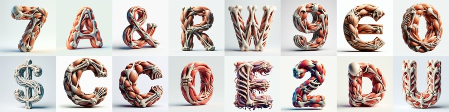 3D lettering what blend Bones and Muscles. AI generated illustration
