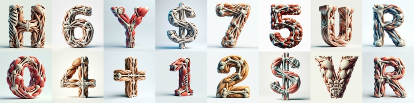 3D lettering what blend Bones and Muscles. AI generated illustration