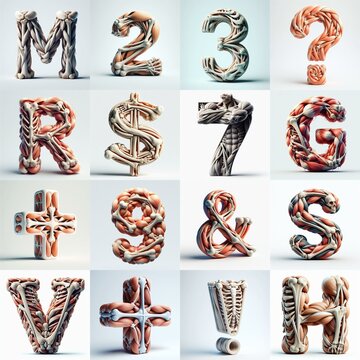3D lettering what blend Bones and Muscles. AI generated illustration