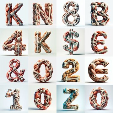 3D lettering what blend Bones and Muscles. AI generated illustration