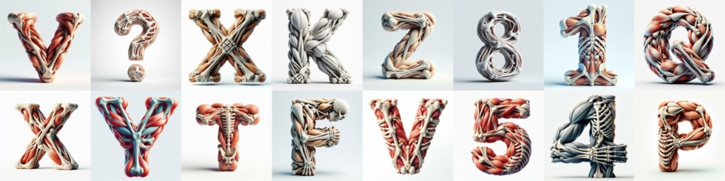 3D lettering what blend Bones and Muscles. AI generated illustration