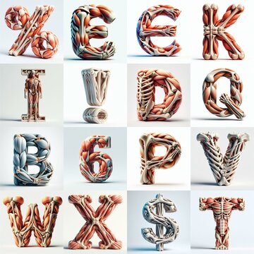 3D lettering what blend Bones and Muscles. AI generated illustration