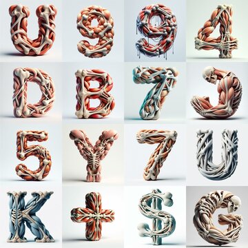 3D lettering what blend Bones and Muscles. AI generated illustration