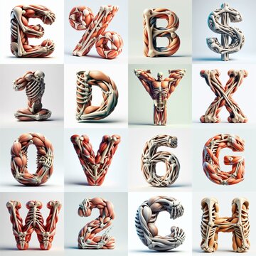 3D lettering what blend Bones and Muscles. AI generated illustration