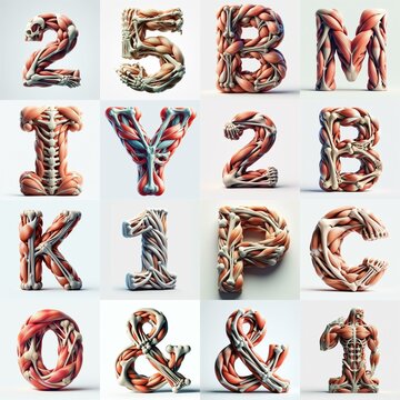 3D lettering what blend Bones and Muscles. AI generated illustration