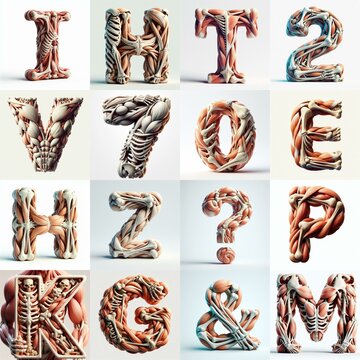 3D lettering what blend Bones and Muscles. AI generated illustration