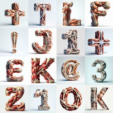 3D lettering what blend Bones and Muscles. AI generated illustration