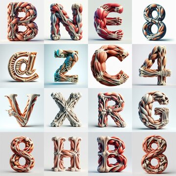 3D lettering what blend Bones and Muscles. AI generated illustration