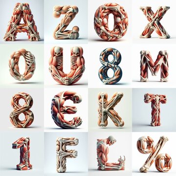 3D lettering what blend Bones and Muscles. AI generated illustration