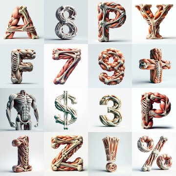 3D lettering what blend Bones and Muscles. AI generated illustration