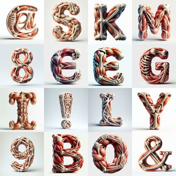 3D lettering what blend Bones and Muscles. AI generated illustration