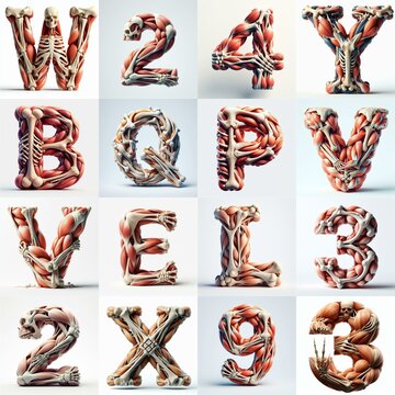 3D lettering what blend Bones and Muscles. AI generated illustration