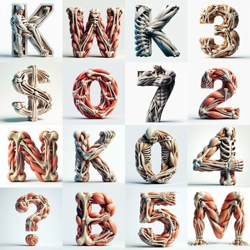 3D lettering what blend Bones and Muscles. AI generated illustration