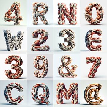 3D lettering what blend Bones and Muscles. AI generated illustration
