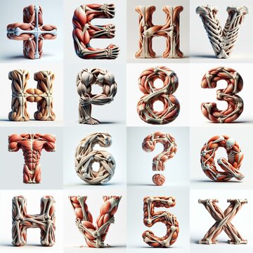 3D lettering what blend Bones and Muscles. AI generated illustration