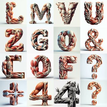 3D lettering what blend Bones and Muscles. AI generated illustration