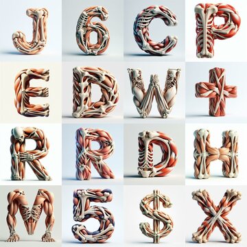 3D lettering what blend Bones and Muscles. AI generated illustration
