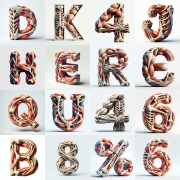 3D lettering what blend Bones and Muscles. AI generated illustration