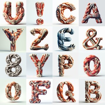 3D lettering what blend Bones and Muscles. AI generated illustration