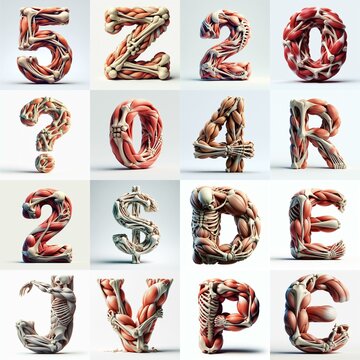 3D lettering what blend Bones and Muscles. AI generated illustration