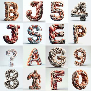 3D lettering what blend Bones and Muscles. AI generated illustration