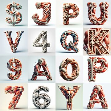 3D lettering what blend Bones and Muscles. AI generated illustration