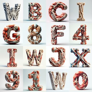 3D lettering what blend Bones and Muscles. AI generated illustration