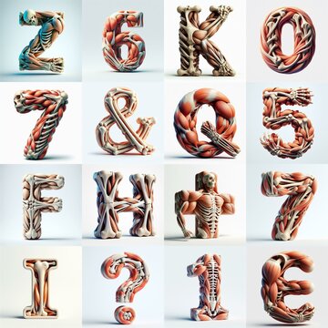 3D lettering what blend Bones and Muscles. AI generated illustration