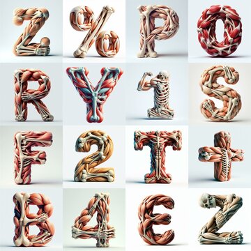 3D lettering what blend Bones and Muscles. AI generated illustration