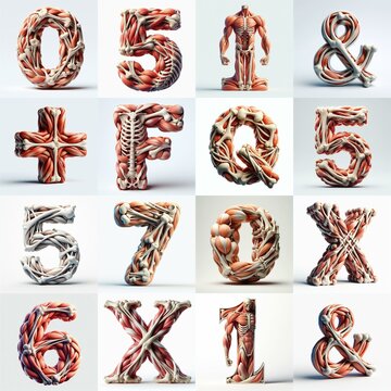 3D lettering what blend Bones and Muscles. AI generated illustration