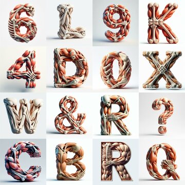 3D lettering what blend Bones and Muscles. AI generated illustration