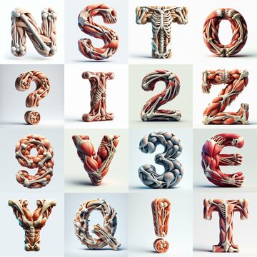 3D lettering what blend Bones and Muscles. AI generated illustration