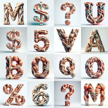 3D lettering what blend Bones and Muscles. AI generated illustration