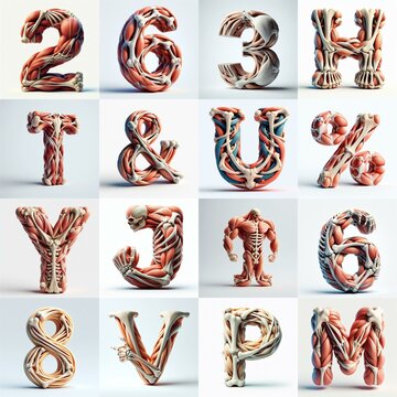 3D lettering what blend Bones and Muscles. AI generated illustration