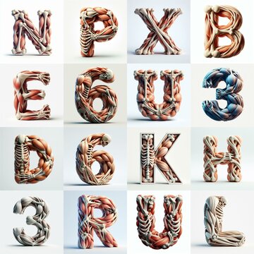 3D lettering what blend Bones and Muscles. AI generated illustration