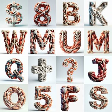 3D lettering what blend Bones and Muscles. AI generated illustration